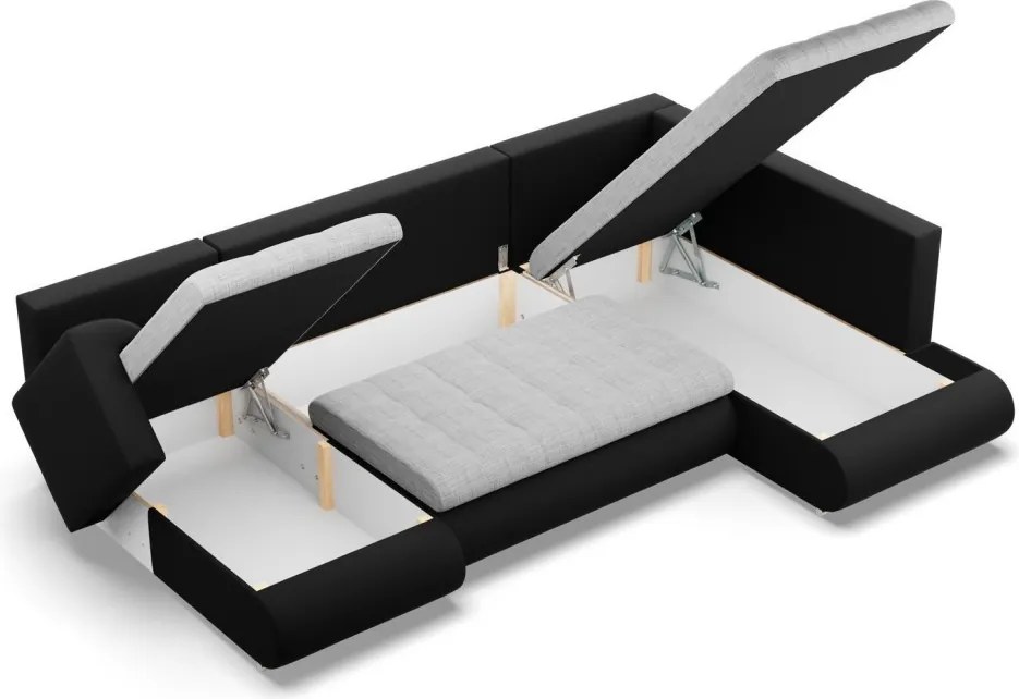 Tokio U sarokkanapé, 3 ágyneműtartóval, fonott + műbőr, jobboldali, szürke - fekete