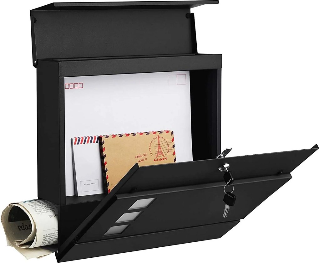 Modern postaláda újságtartóval, fekete