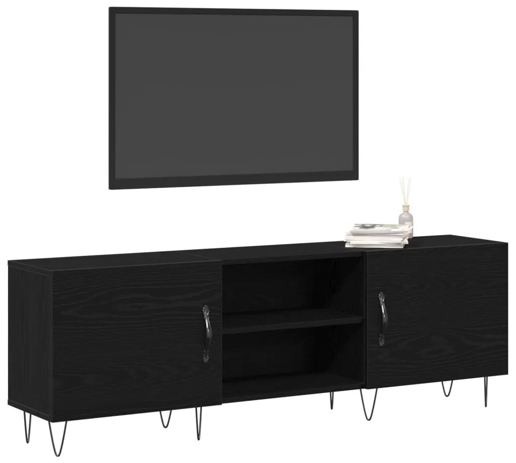 TV Szekrény Fekete Tölgy 150x30x50 cm Műanyag Fa