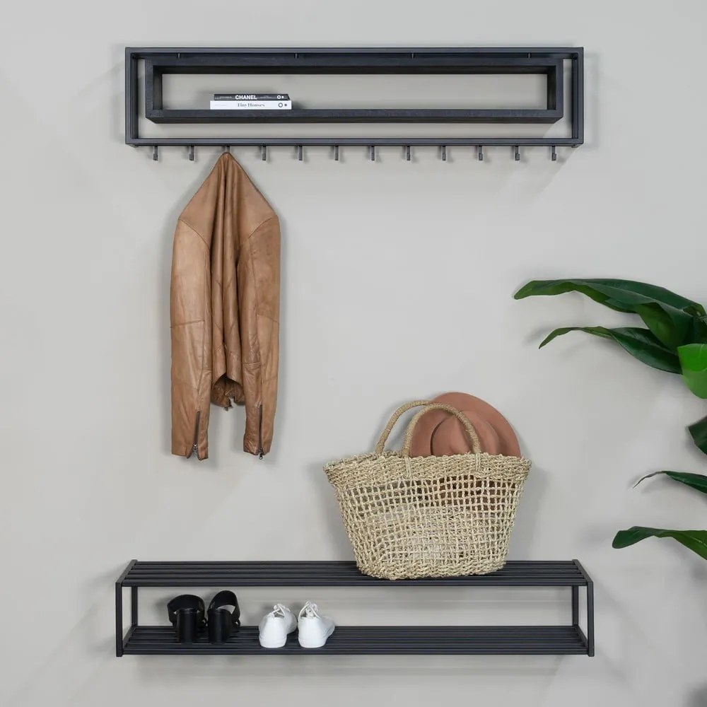 Fekete fém fali fogas polccal 118 cm School – Spinder Design