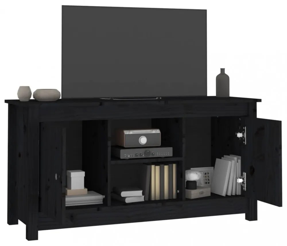 fekete tömör fenyőfa TV-szekrény 103 x 36,5 x 52 cm