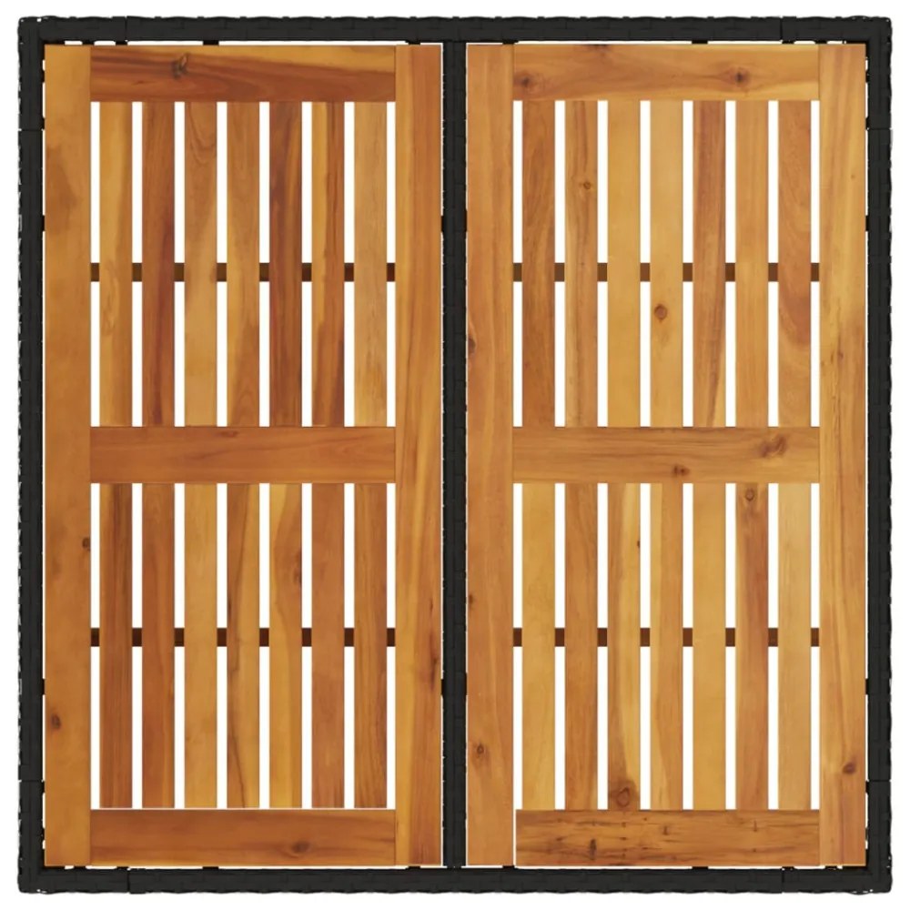 fekete polyrattan kerti asztal akácfa lappal 90 x 90 x 75 cm