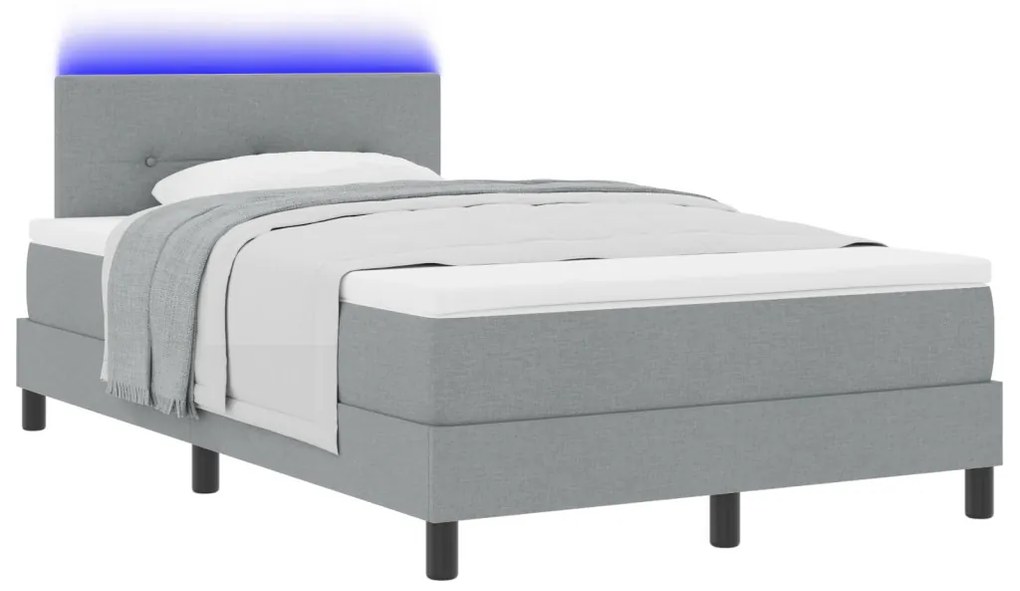 Boxspring Ágy Mattal & LED Fénnyel Szürke 120x200 cm Szövet
