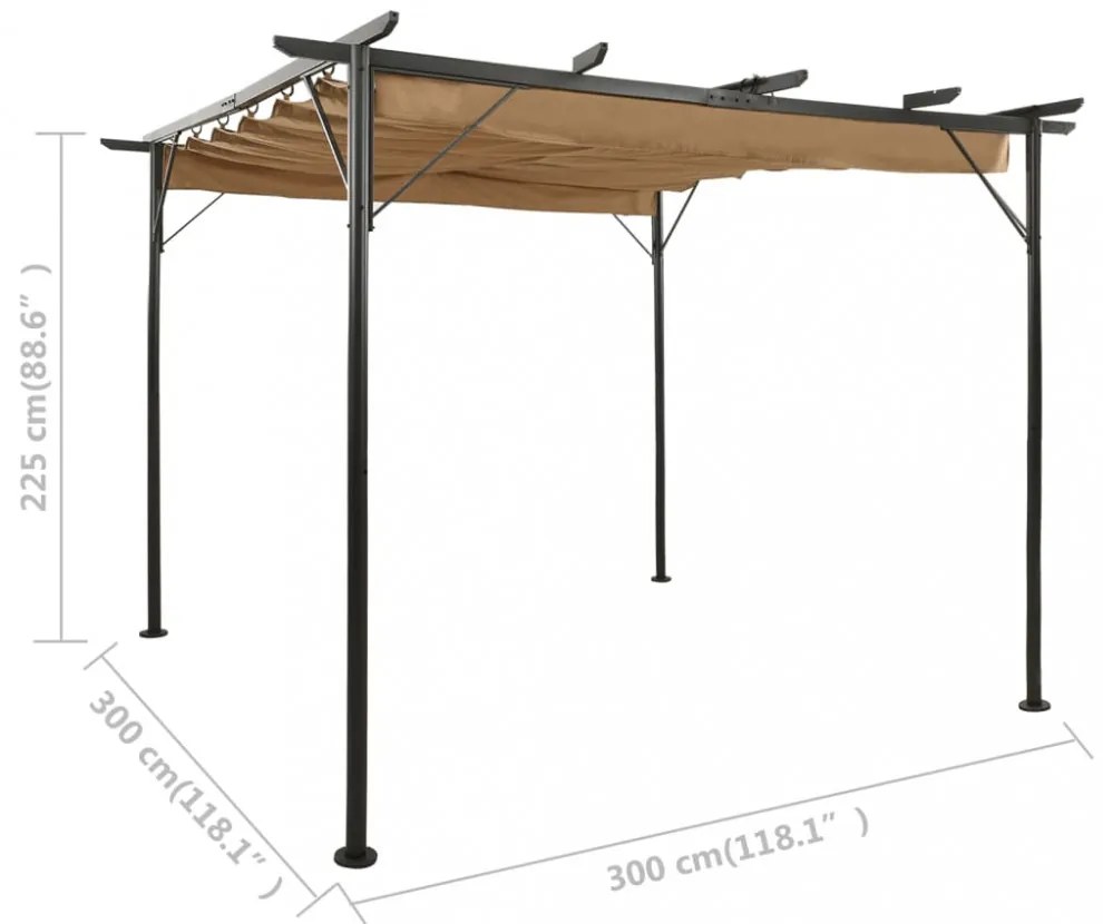 tópszínű acél pavilon behúzható tetővel 3 x 3 m 180 g/m²