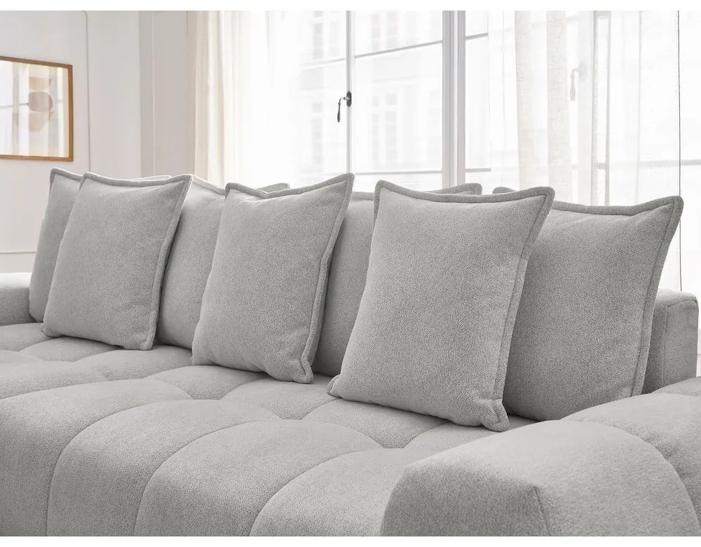 Világosszürke zsenília kinyitható-tárolóhelyes sarokkanapé (bal oldali-heverő résszel) Everest – Bobochic Paris