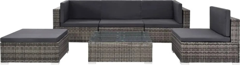 6-részes szürke polyrattan kerti bútorszett párnákkal