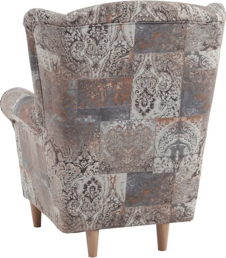 Füles fotel puffal, szövet vintage minta, ASTRID