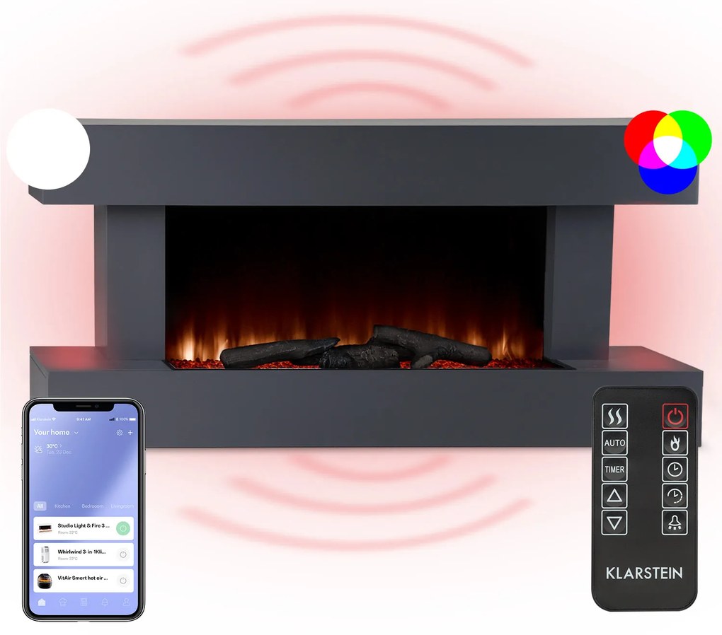 Studio Light & Fire 1, Smart, kandalló, 1000/2000 W, MDF, WiFi Control