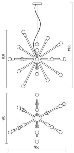 Redo 01-2935 - Kábelre függesztett STELLAR csillár 18xE14/25W/230V aranyszínű