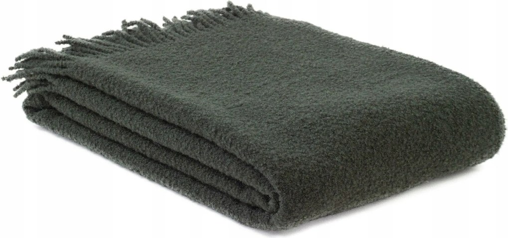 Merinó gyapjú takaró Buckle 140x200 zöld sötét rojtokkal