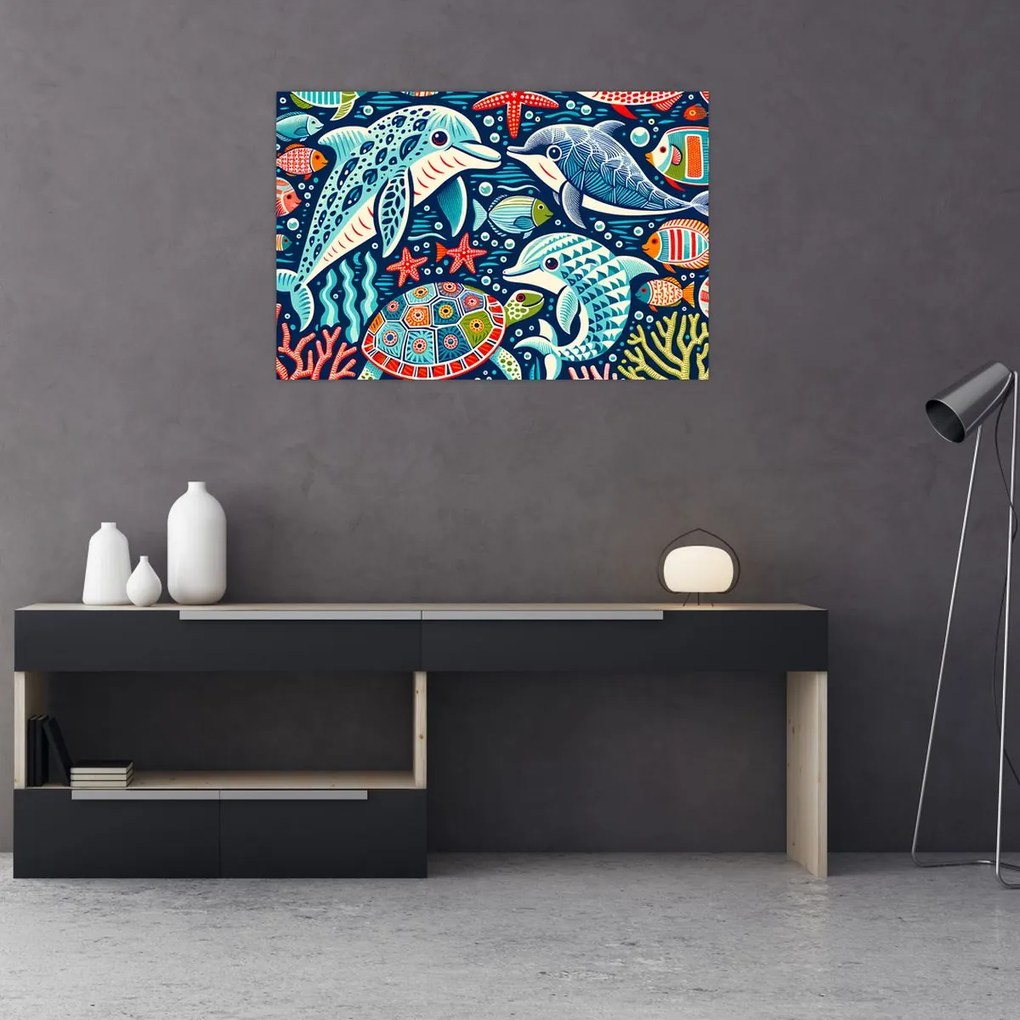 Kép – Rajzolt vízi állatok (90x60 cm)
