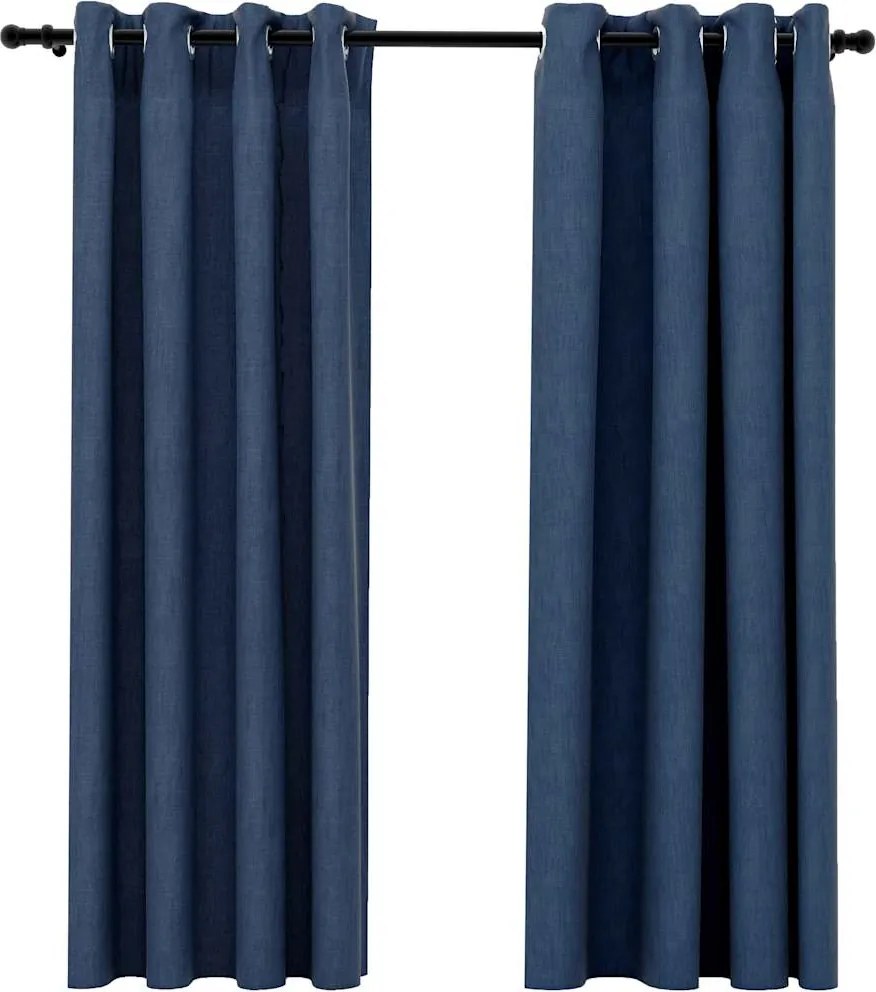 vidaXL 2 db kék vászonhatású sötétítőfüggöny fűzőkarikával 140x175 cm