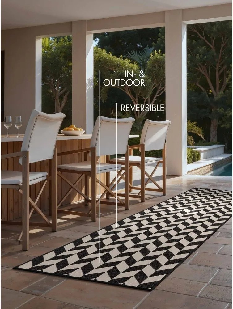 Fekete-krémszínű kültéri-beltéri futószőnyeg 80x200 cm Haringey Terrick – Ted Baker