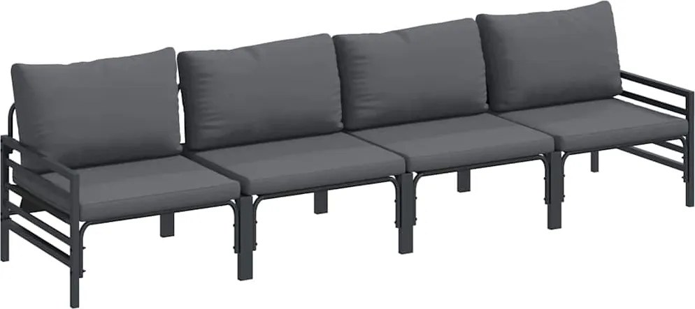 vidaXL Kerti Kanapé Szett párnával 4 pcs Fekete Acél