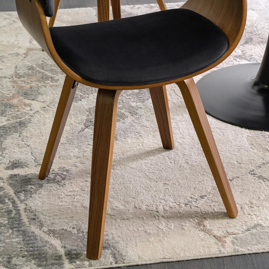 Ohio 2 szék fekete színben, bársony kárpittal, hajlított rétegelt lemez vázzal