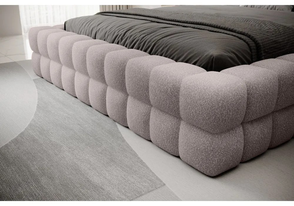 Világos rózsaszín kárpitozott ágyneműtartós franciaágy ágyráccsal 140x200 cm Dizzle – ELTAP