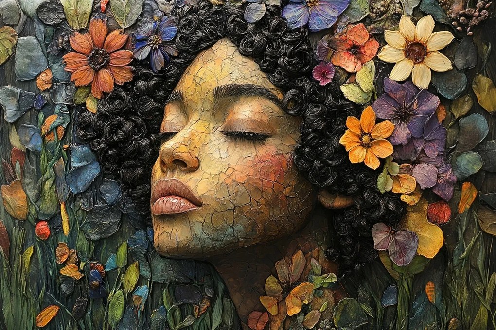 Vászonkép Canvas Portré Arc Nő Lány Virágok 120x80