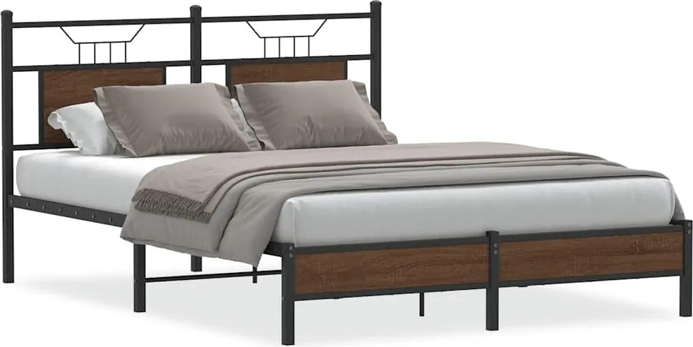 vidaXL barna tölgy színű szerelt fa ágykeret matrac nélkül 137x190 cm