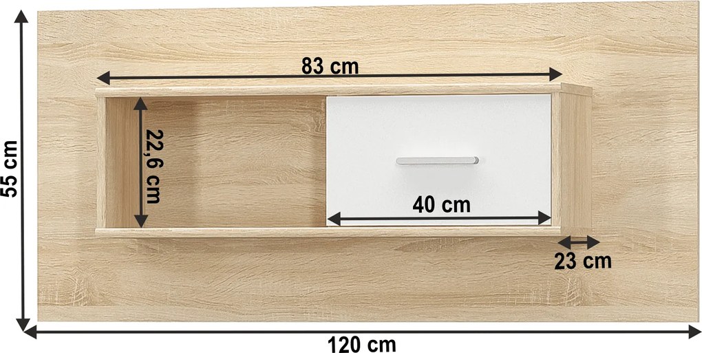 Faliszekrény 1D, fehér/tölgy sonoma, TEYO