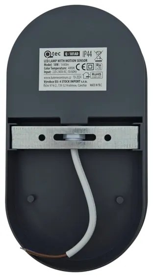 LED kültéri fali lámpatest mozgásérzékelővel LED/18W/230V IP44 antracit