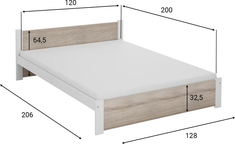 Ágy IKAROS 120 x 200 cm, fehér/dub sonoma Matrac: Deluxe 10 cm matraccal, Ágyrács: Deszkás ágyráccsal