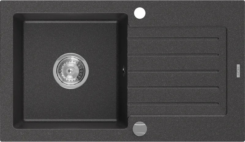 Mexen Pablo gránit mosogató 1-kamrás csepegtetővel, 752 x 436 mm, fekete pöttyös, króm szifon - 6510751010-76