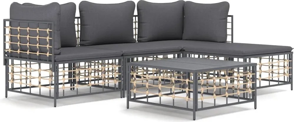 vidaXL 4 részes antracitszürke polyrattan kerti ülőgarnitúra párnákkal