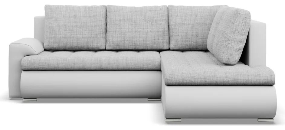 Tokio sarokkanapé, L alakú háttámlával, 2 ágyneműtartóval, fonott + műbőr, jobboldali, szürke - fehér
