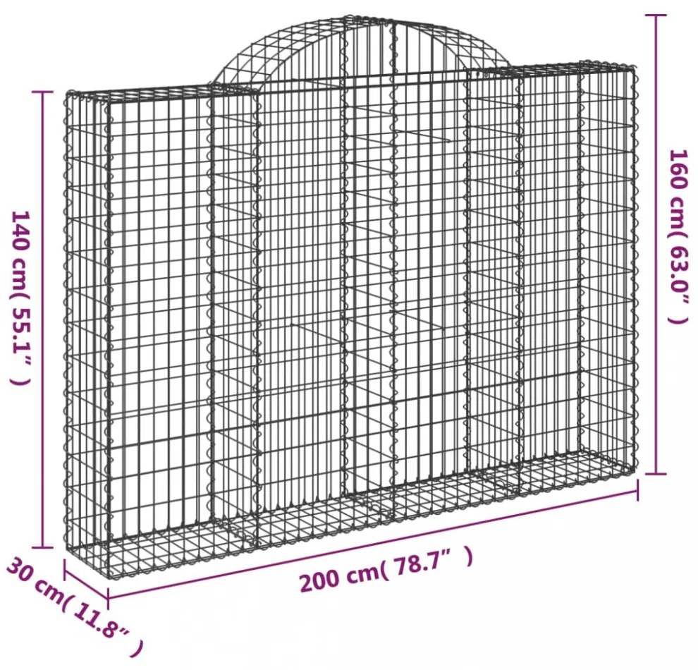 3 db íves horganyzott vas gabion kosár 200x30x140/160 cm