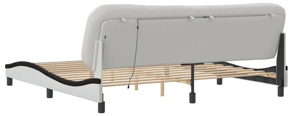 fehér és fekete műbőr ágykeret LED-világítással 200x200 cm