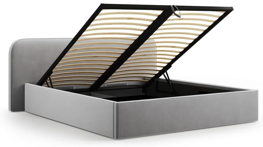 Világosszürke kárpitozott ágyneműtartós franciaágy ágyráccsal 160x200 cm Elizabeth – Micadoni