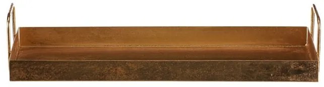 Fém tálca fogantyúval, téglalap alakú, arany, 36 x16 x 7 cm