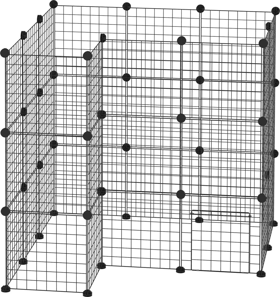 PawHut Játékkerítés Kutyák számára - DIY Játékkerítés Kicsi Állatoknak - Fém Hálóból készült Játékkerítés - Beltéri Játékkerítés 36 Részből áll - Feke