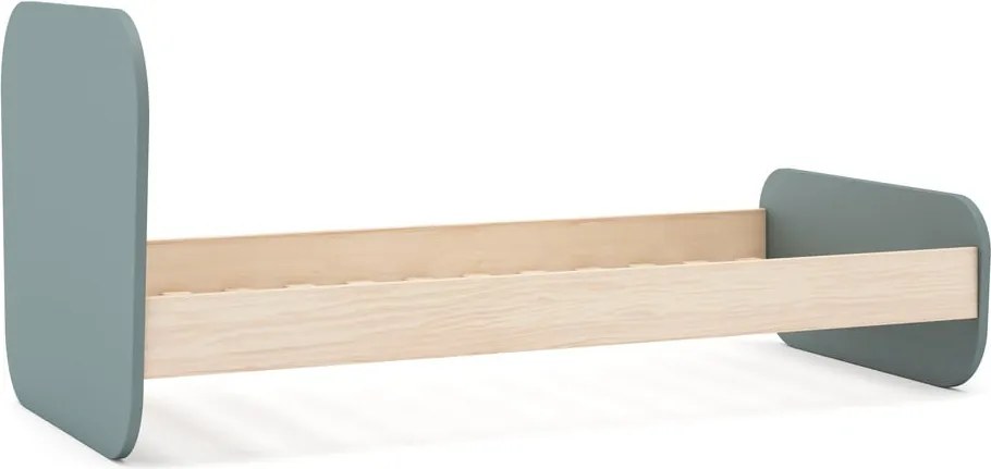 Szürkészöld gyerekágy ágyráccsal, borovi fenyő dekorral 90x190 cm Esteban – Marckeric