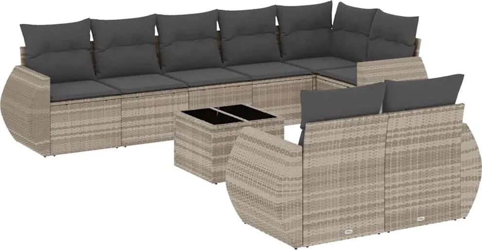 vidaXL 9 részes világosszürke polyrattan kerti ülőgarnitúra párnával