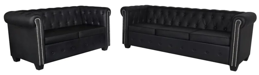 2 személyes és 3 személyes fekete műbőr Chesterfield kanapé