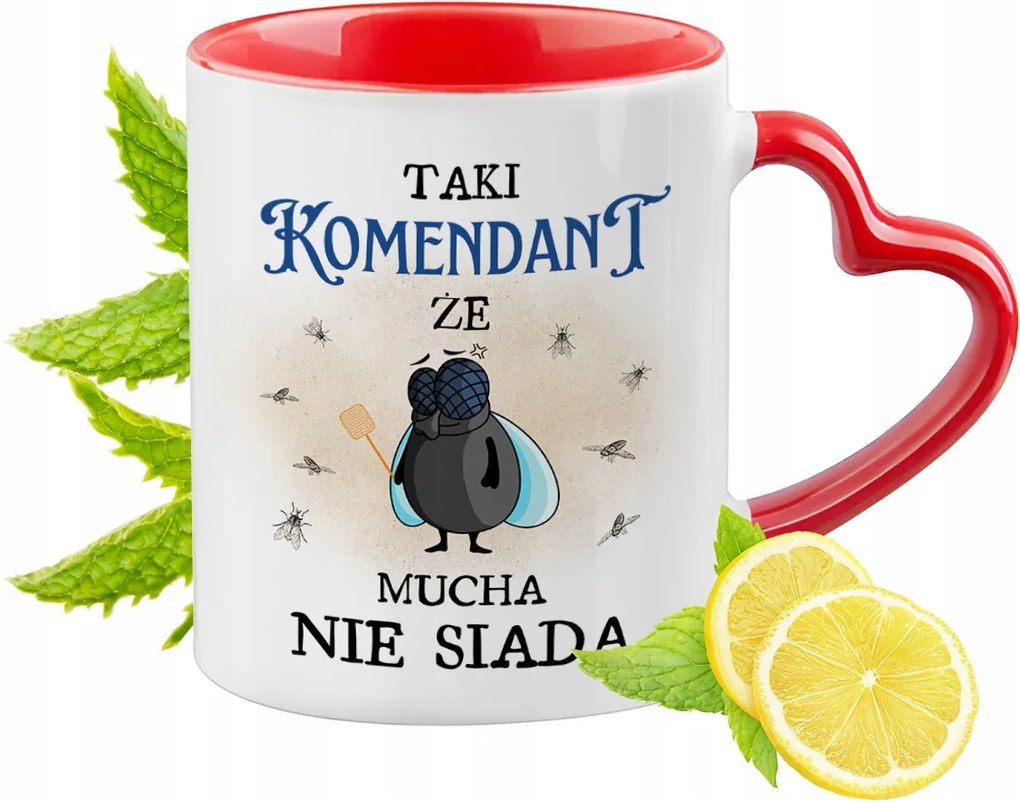 Piros parancsnoki bögre szív alakú füllel ajándékba