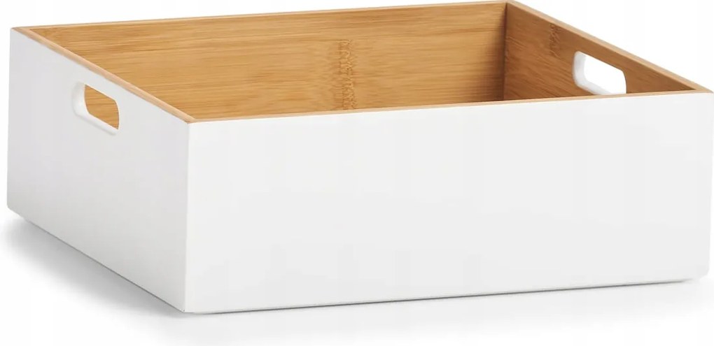 Tároló doboz, bambusz, fehér, 30x27