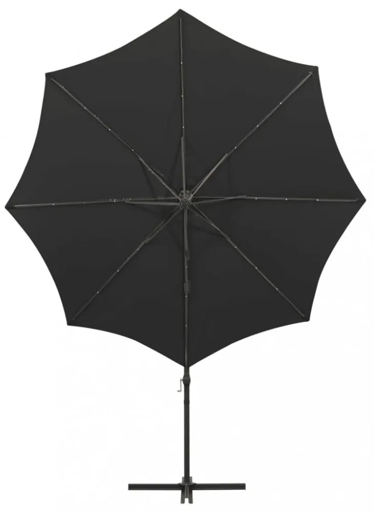 fekete konzolos napernyő rúddal és LED-fényekkel 300 cm