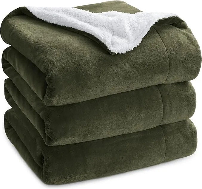 Sherpa Bedsure takaró XXL 220x240 cm – Vastag, Meleg és Puha (Ivy Green)