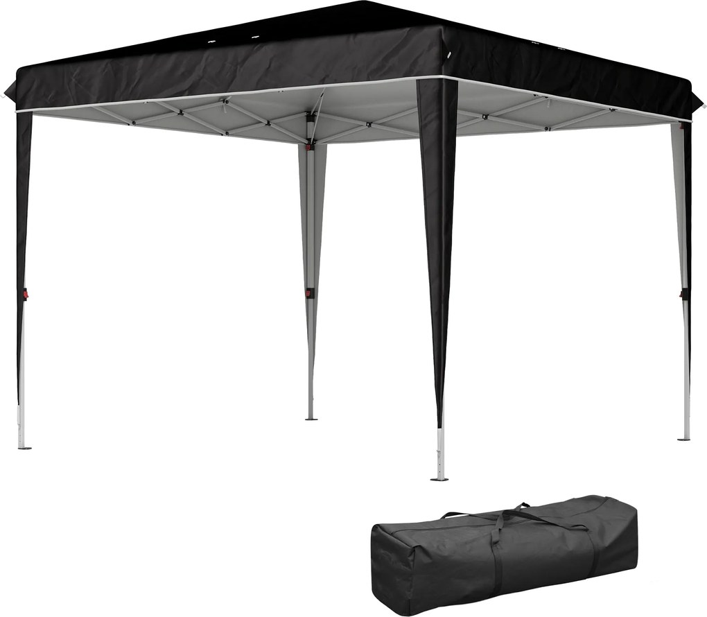 Outsunny 3x3 m-es Összecsukható Pavilon Magasságállítással és Leeresztő Nyílásokkal, Kültéri Pavilon Fém és Oxford Anyagból, Hordtáskával, UV50+, Kert