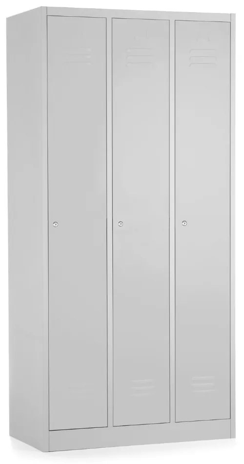 Fém szekrény - 3 szakasz, 90 x 50 x 180 cm, hengerzár, szürke - ral 7035