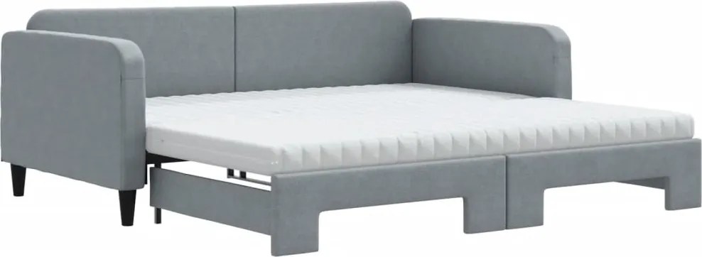 vidaXL világosszürke kihúzható szövet heverő matracokkal 100 x 200 cm
