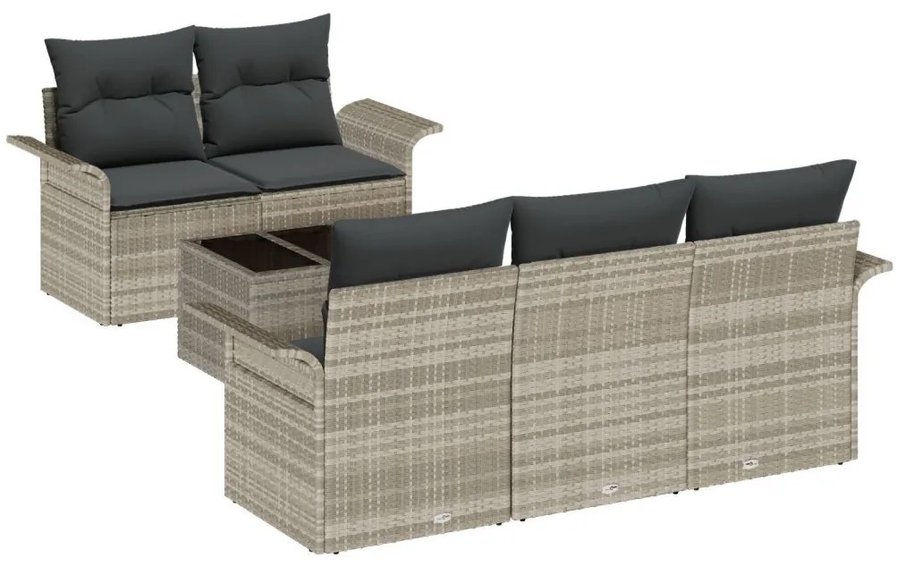 6 Darabos Kert Kanapé Szett Párnákkal Világosszürke Poly Rattan