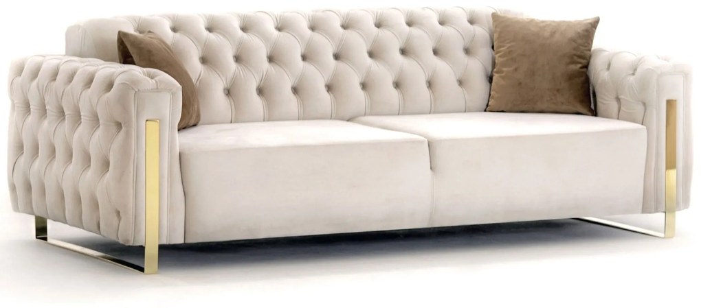 DANA Gold chesterfield kanapé, elektromosan ágyazható, bézs bársony