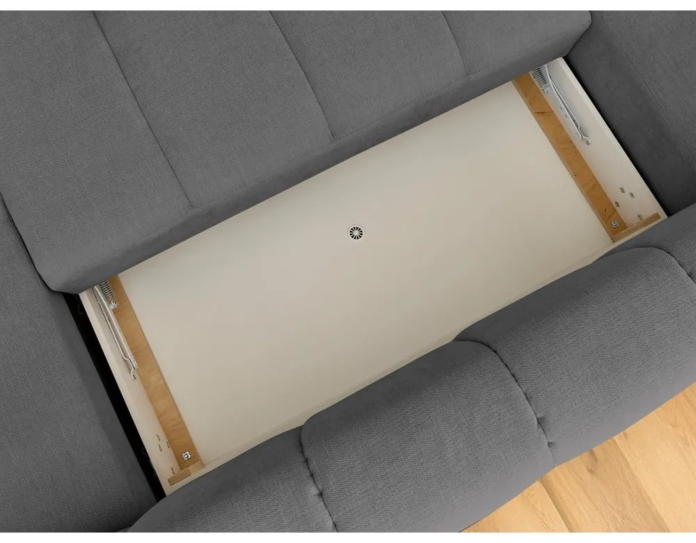 Sötétszürke kinyitható-tárolóhelyes sarokkanapé (bal oldali-U alakú) Fuji – Bobochic Paris