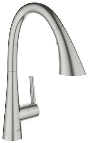 Grohe Zedra mosogató csaptelep kihúzható zuhanyzóval, 3 vízfolyással supersteel 32294dc2 G32294DC2