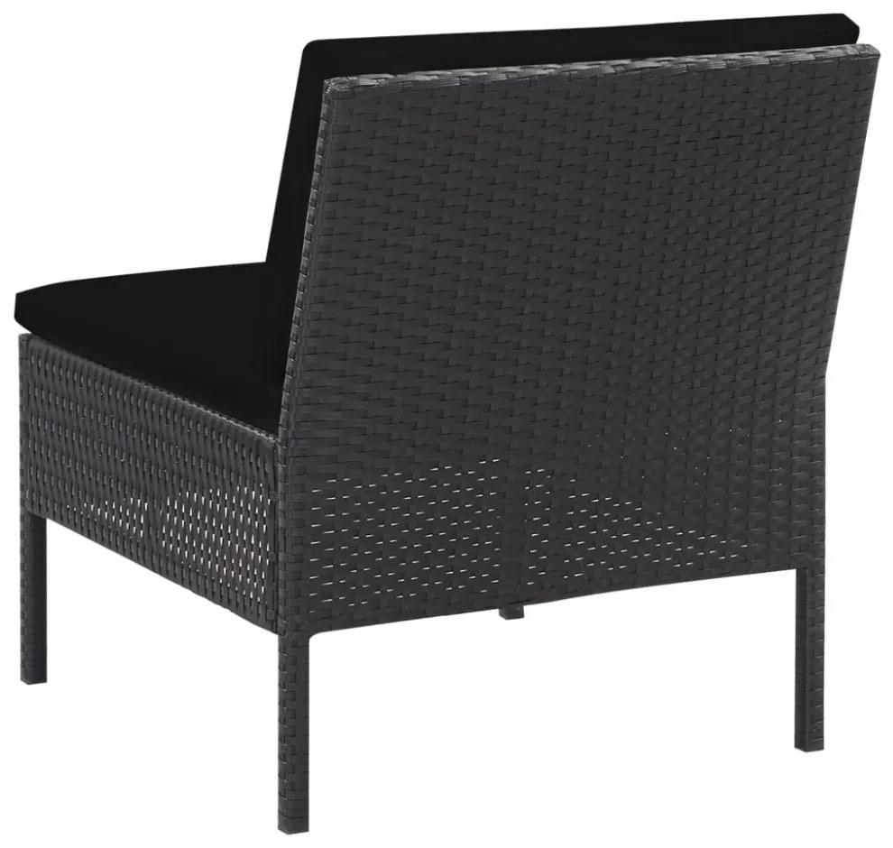 5-részes fekete polyrattan kerti kanapészett párnákkal