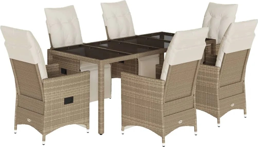 vidaXL 7 részes bézs polyrattan kerti bisztrógarnitúra párnákkal
