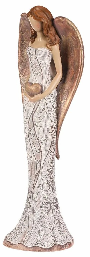 Poliresin angyal virágos ruhában Szív, béž-réz